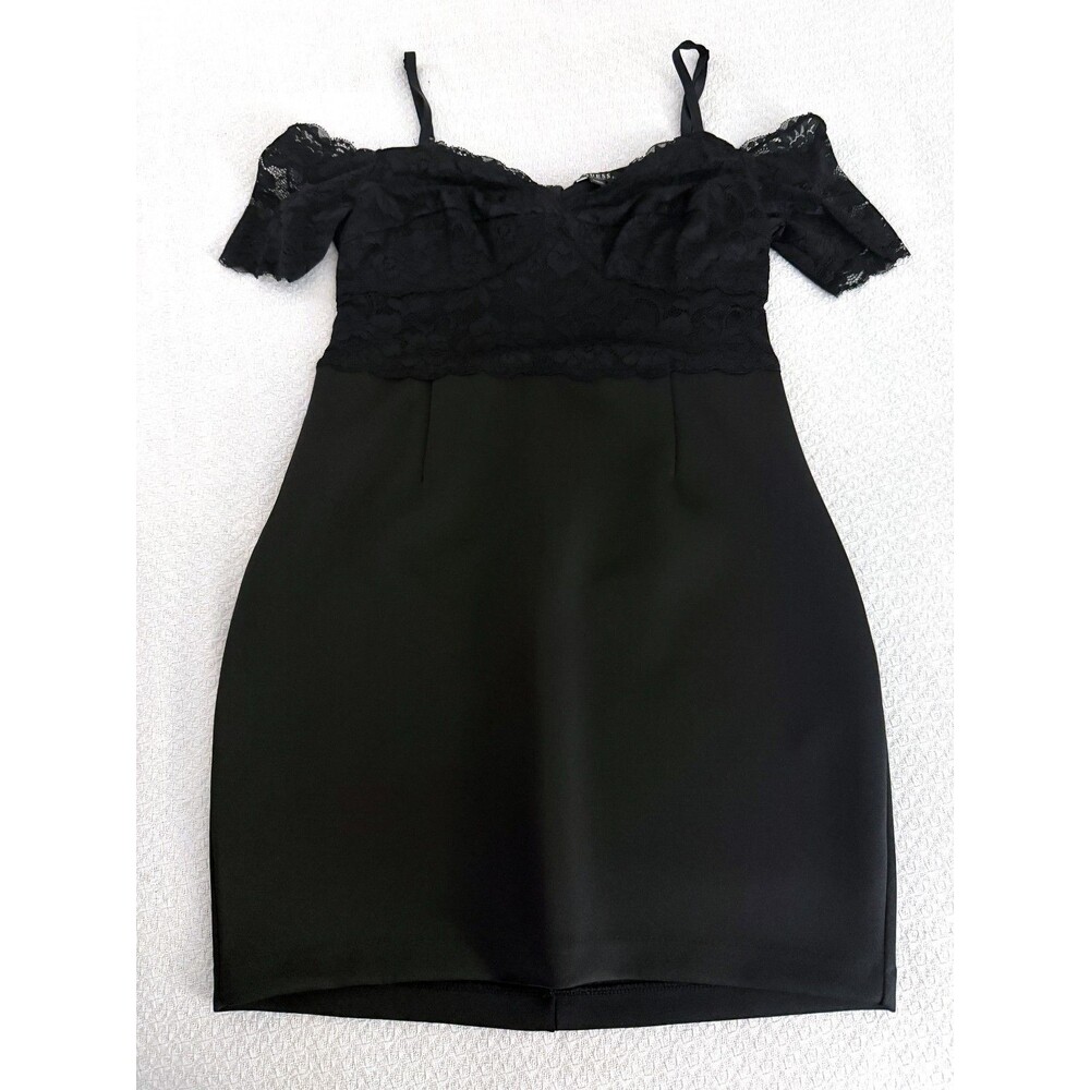 GUESS Womens XL Black Lace Off Shoulder Sweetheart Scuba Bodycon Dress